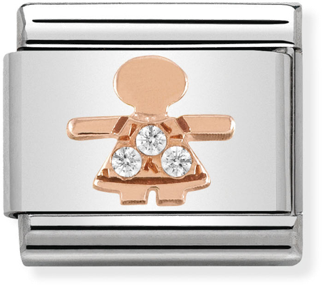 Nomination Classic Symbols In Stainless Steel With 9k Rose Gold And CZ Little Girl Charm 430305/07