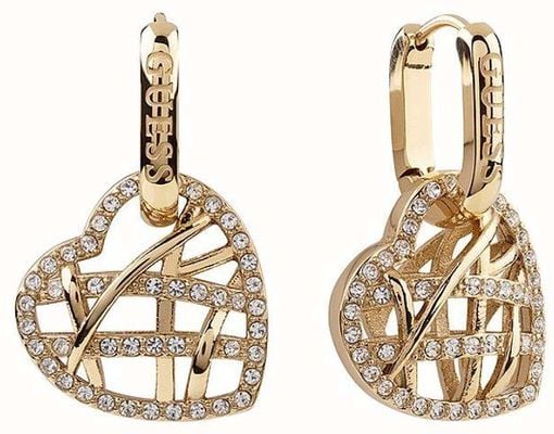 Guess Ladies Heart Cage 30mm Huggies Earrings JUBE03098JWYGT/U