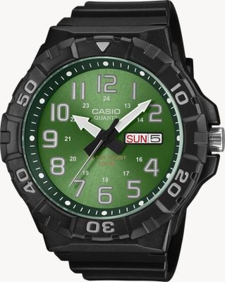 Casio Day/Date Quartz (52.6mm) Green Sunray Dial / Black Resin Band MRW-210H-3BVEF