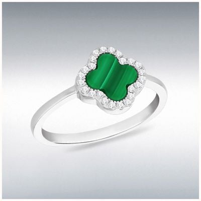 Sterling Silver Rhodium Plated 11mm Clover Malachite And 1.1 8.84.1291