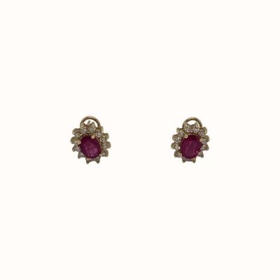 18ct Y/g Large Dia Ruby Flower Cluster Earrings J64063