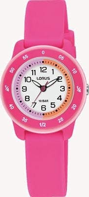 Lorus Youth 'Time Teacher' (27mm) White Dial / Pink Silicone Strap RRX57JX9