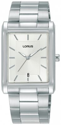 Lorus Classic Rectangular (29mm) White Dial / Stainless Steel Bracelet RH937RX9
