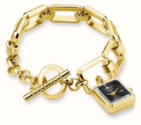 Rosefield Studio Edition - Octagon Charm Chain (15mm) Black Dial / Gold-Plated Stainless Steel Bracelet SBGSG-O66