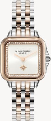 Olivia Burton Grosvenor (28mm) White Square Dial / Two-Tone Stainless Steel Bracelet 24000125