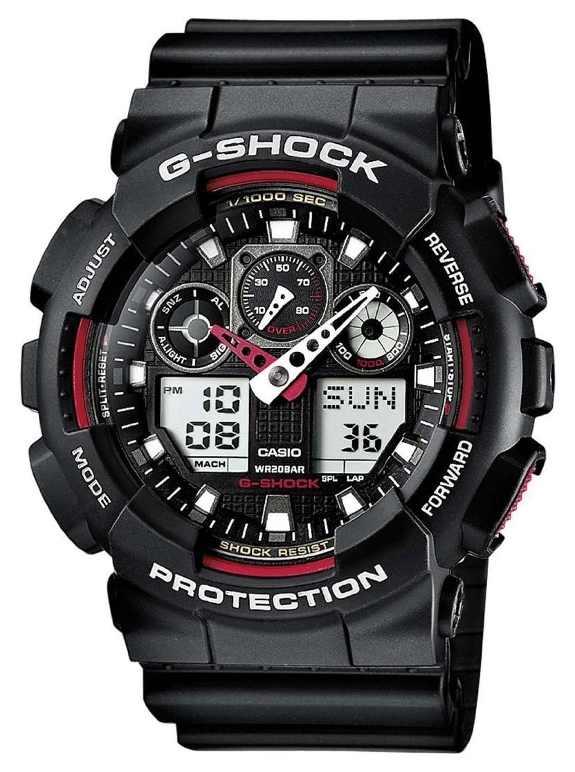 Casio GA-100-1A4ER G-Shock Chronograph Alarm Black Red Watch
