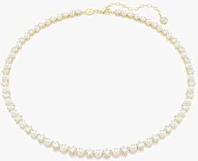 Swarovski Matrix Tennis Necklace, Crystal Pearl, Round Cut, White, Gol 5742039