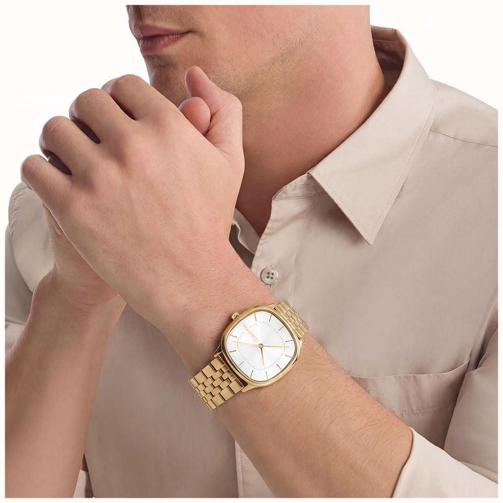 Calvin Klein CK Shape Quartz (37mm) Silver Sunray Dial / Gold PVD Stainless Steel Bracelet 25200582 - alternate view 4