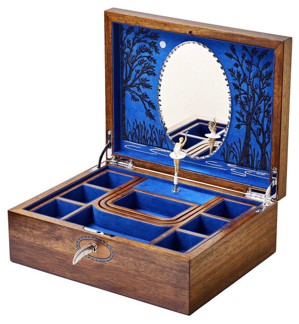 WOLF 190106 Swan Lake Ballet Musical Jewellery Box | Walnut