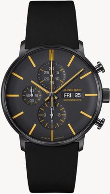 Junghans FORM A Chronoscope (42mm) Black & Yellow Dial / Black Leather Strap 27/4372.03