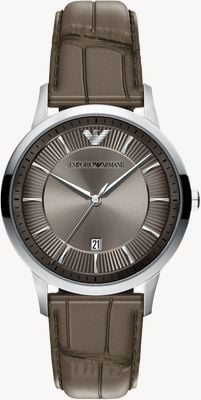 Emporio Armani Three-Hand Quartz (39mm) Grey Sunray Dial / Grey Leather Strap AR11823