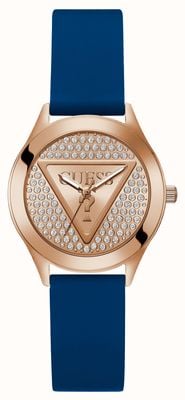 Guess Women's GLITZ PLAQUE (34mm) Rose Gold Dial / Blue Silicone Strap GW0745L4