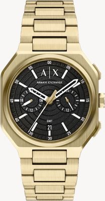 Armani Exchange Dual-Time Quartz (40mm) Black Dial / Gold PVD Stainless Steel Bracelet AX1476