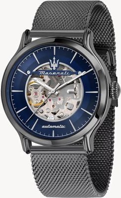 Maserati Men's Epoca Automatic (42mm) Blue Skeleton Dial / Grey Steel Mesh Bracelet R8823118012
