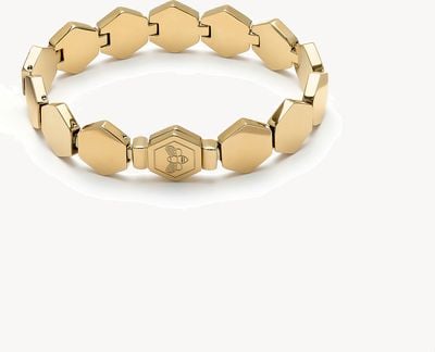 Olivia Burton Signature Honeycomb Gold Plated Stainless Steel Slim Cuff Bracelet 24100155
