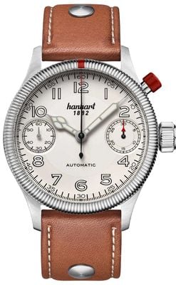 Hanhart PIONEER MonoScope Automatic Chronograph (45mm) Silver Dial / Light Brown Leather Strap - M 733.220-0210