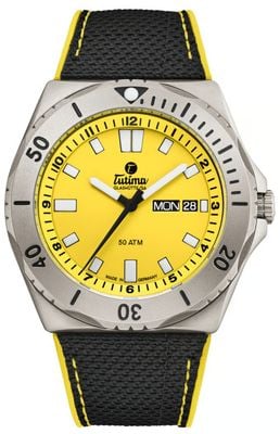 Tutima Glashütte M2 Seven Seas Automatic (44mm) Yellow Dial / Black Kevlar-Rubber Strap 6151-09