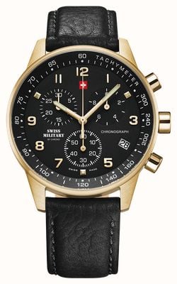 Swiss Military by Chrono Men's Minimalist Military Chronograph (41mm) Black Dial / Black Leather Strap SM34012.10