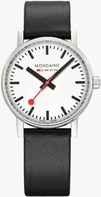 Mondaine Evo2 (35mm) White Dial / Black Vegan Grape Leather Strap MSE.35110.LBV