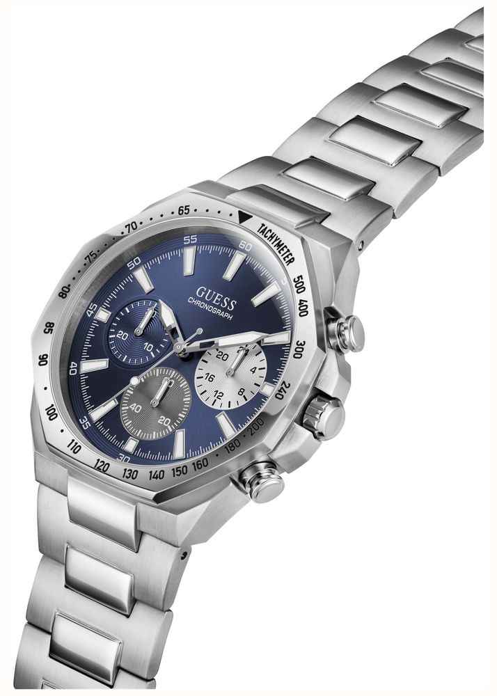 Guess Men's Blake Blue Sunray Dial Silver-Tone Stainless Steel Bracelet GW1122G1 - alternate view 6