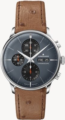 Junghans Meister Chronoscope (40.7mm - German Date) Grey Dial / Brown Ostrich Leather Strap 27/4224.02