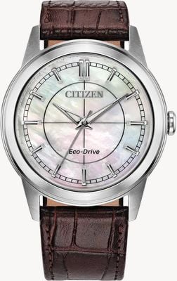 Citizen Eco-Drive Rolan (37mm) Mother-of-Pearl Dial / Brown Leather Strap Watch FE7130-10D