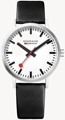 Mondaine Classic 36 mm | Black Leather | White Dial Watch A660.30314.16SBB