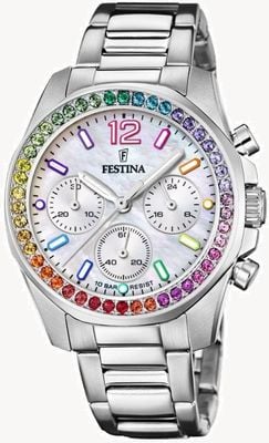 Festina Women's Chronograh | Mother-of-Pearl Dial | Rainbow Crystal Set F20606/2