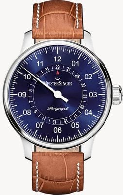 MeisterSinger Men's Classic Plus Perigraph Brown Leather Strap Blue Dial AM1008