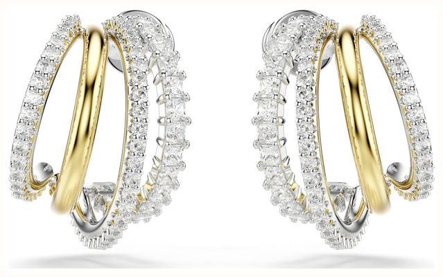 Swarovski Hyperbola Hoop Earrings White Crystals Mixed Metals 5689718