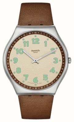 Swatch TABBY HEPCAT (42mm) Cream Dial / Brown Leather Strap SS07S135