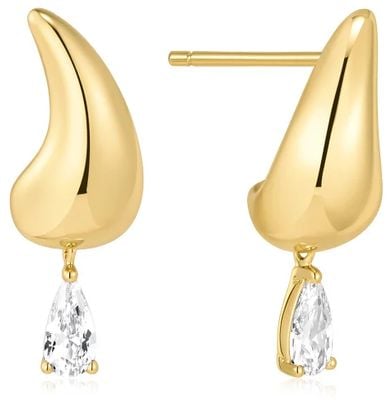 Ania Haie Gold Curved Teardrop Dangle Stud Earrings E078-04G