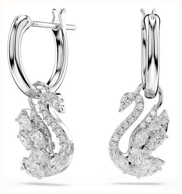 Swarovski Swan drop earrings, Mixed cuts, Swan, White, Rhodium plated 5759942