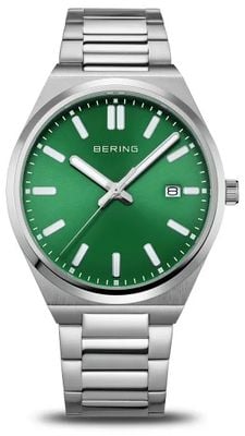 Bering Men's Classic (39mm) Green Sunray Dial / Stainless Steel Bracelet 17639-708