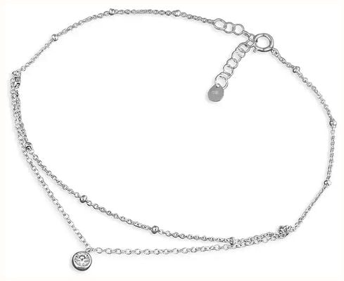 James Moore CME Sterling Silver Cubic Zirconia Double Row Fine Anklet H2331-26