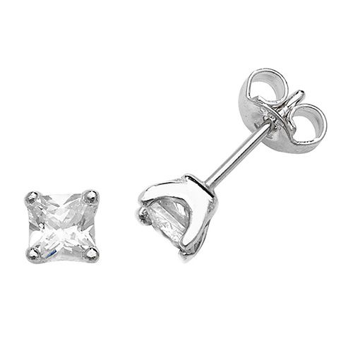 James Moore TH G51028 Silver Square Cz Studs Earrings Jewellery
