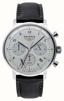 Bauhaus Classic Solar Chronograph (41mm) White Dial / Black Leather Strap 20861