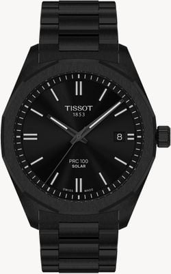 Tissot PRC 100 Solar (39mm) Black Dial / Black PVD Stainless Steel Bracelet T1514223305100