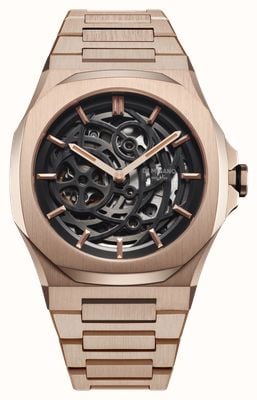 D1 Milano Mechanical Rose Gold (41.5mm) Black Skeleton Dial / Rose Gold PVD Stainless Steel Bracelet SKBJ12