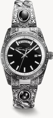 Thomas Sabo Watch With Western-style Ornaments And Onyx With Patterned Bracelet WA0457-201-203-40