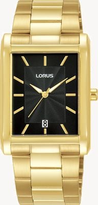 Lorus Classic Rectangular (29mm) Black Dial / Gold PVD Stainless Steel Bracelet RH938RX9