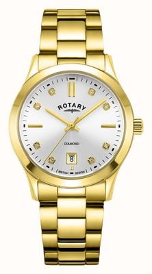 Rotary Contemporary Quartz (30mm) Diamond-Set Silver Dial / Gold-Tone Stainless Steel Bracelet LB05523/06/D