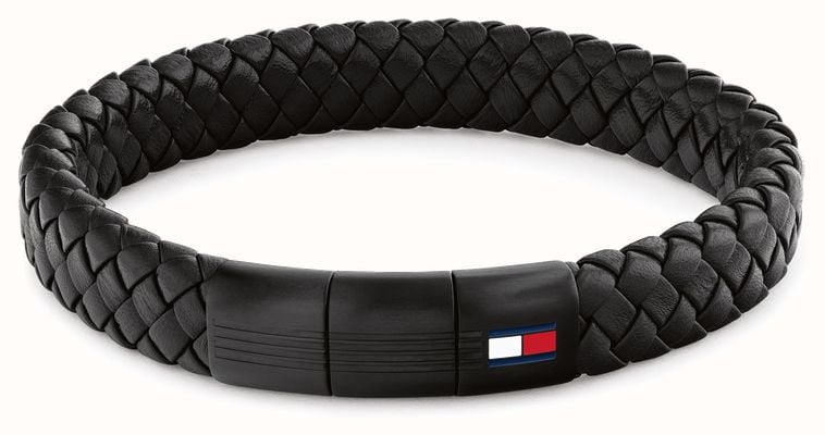 Tommy Hilfiger Men's Round Braided Black Leather Bracelet 2790662