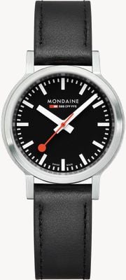 Mondaine Stop2Go (34mm) Classic Black Dial / Black Vegan Grape Leather MST.34020.LBV.SET