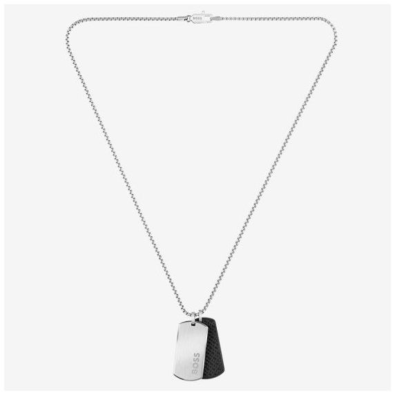 BOSS Jewellery 1580760 Devon Stainless Steel Black Leather