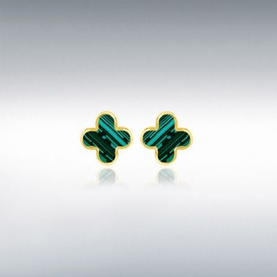 9ct Yellow Gold 6.5mm X 6.5mm Malachite Petal Stud Earring 1.55.9521