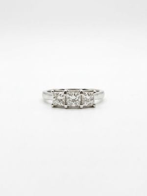 Princess Natural Diamond 18ct White Gold Trilogy Ring JM1372