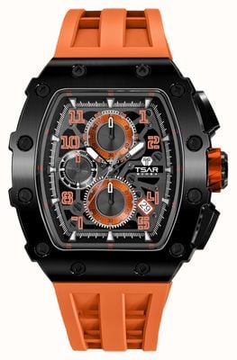 TSAR BOMBA Elemental Series Quartz Calendar (43.5mm) Black Dial / Orange Silicone Strap TB8204Q-12