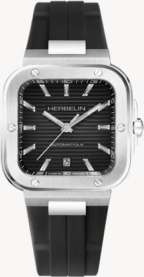 Herbelin Cap Camarat Square Automatic (39mm) Black Dial / Black Rubber 1646A14CA