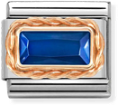 Nomination Classic FACETED BAGUETTE WITH RICH SETTING in steel and 9ct gold BLUE Charm 430604/007